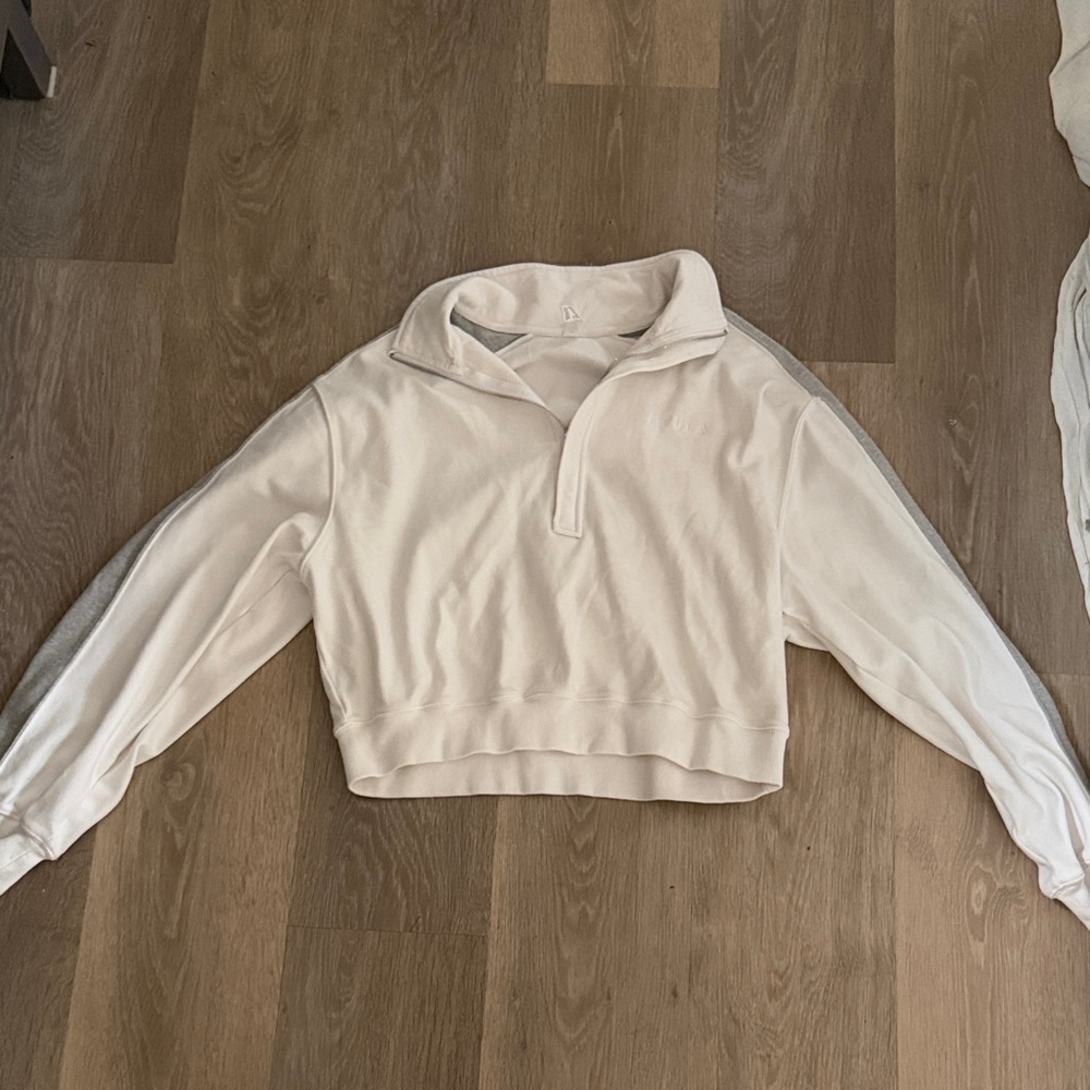 Ptula Quarter-Zip Pullover in Off-White with Light Gray Stripes